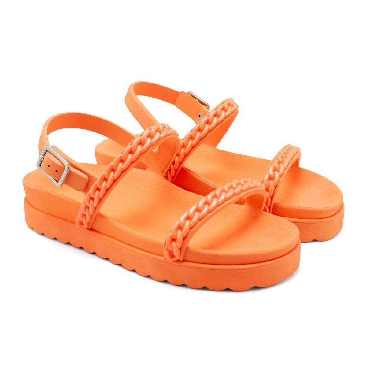 Sandália Feminina Papete Flatform Confortável Corrente - Laranja Menor preço em Sandália Feminina Papete Flatform Confortável Corrente - Laranja