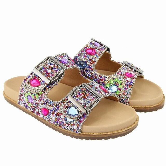 Sandália Feminina Papete Flatform Pedraria Brilho Fivela