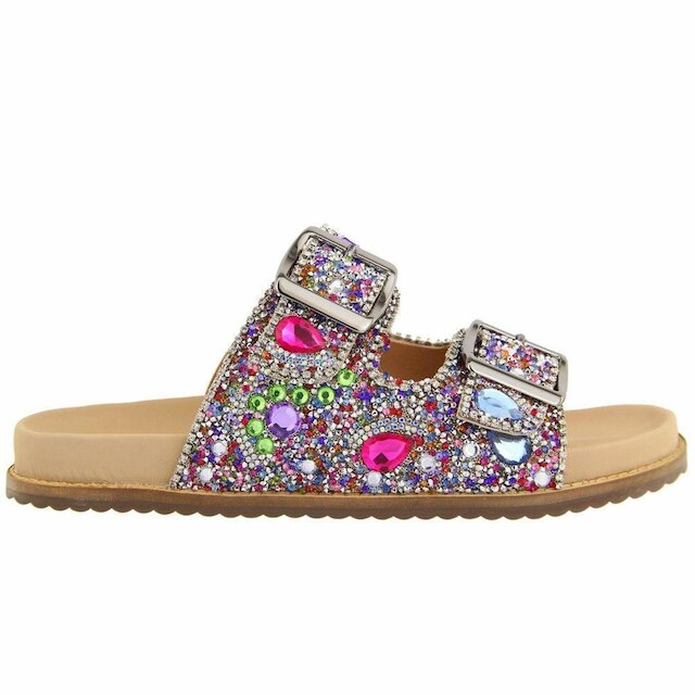 Sandália Feminina Papete Flatform Pedraria Brilho Fivela