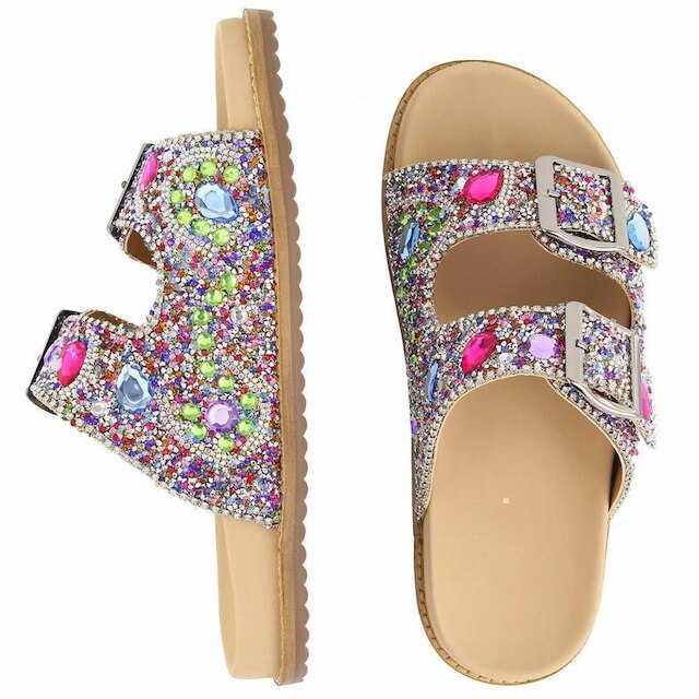 Sandália Feminina Papete Flatform Pedraria Brilho Fivela