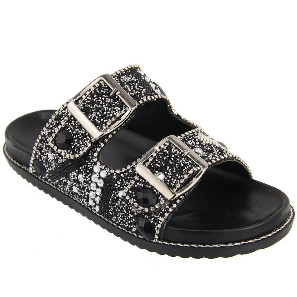 Sandália Feminina Papete Flatform Pedraria Brilho Fivela