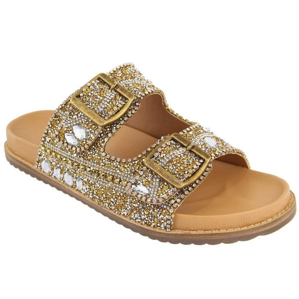 Sandália Feminina Papete Flatform Pedraria Brilho Fivela