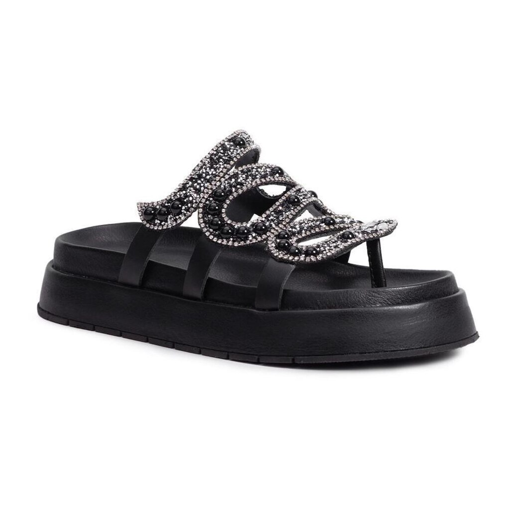 Sandália Feminina Papete Flatform Pedraria Strass Brilho