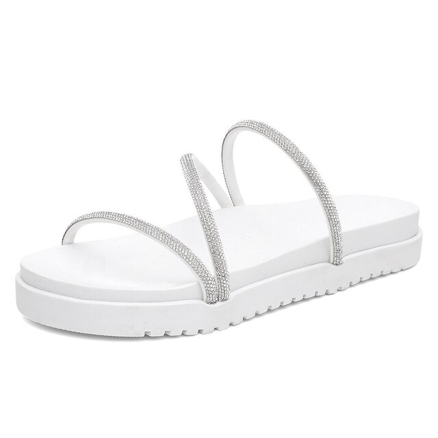 Sandália Feminina Papete Plataforma Slide Strass Tiras Brilhantes