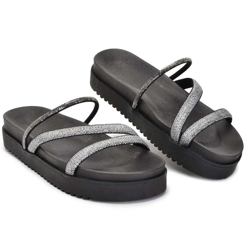Sandalia Feminina Papete Strass Sola Alta