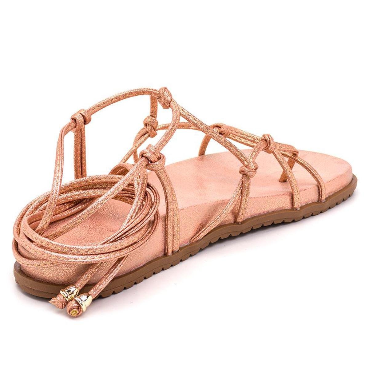 Sandalia Feminina Papete Verão com Amarração em Napa em Tom - Rose Gold |  Zattini
