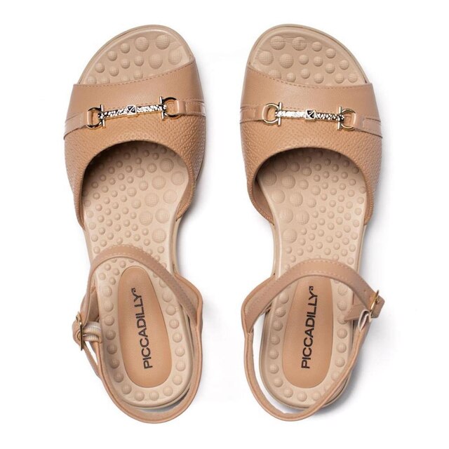 Sandália Feminina Piccadilly Rasteira Napa Wide Fit Nude
