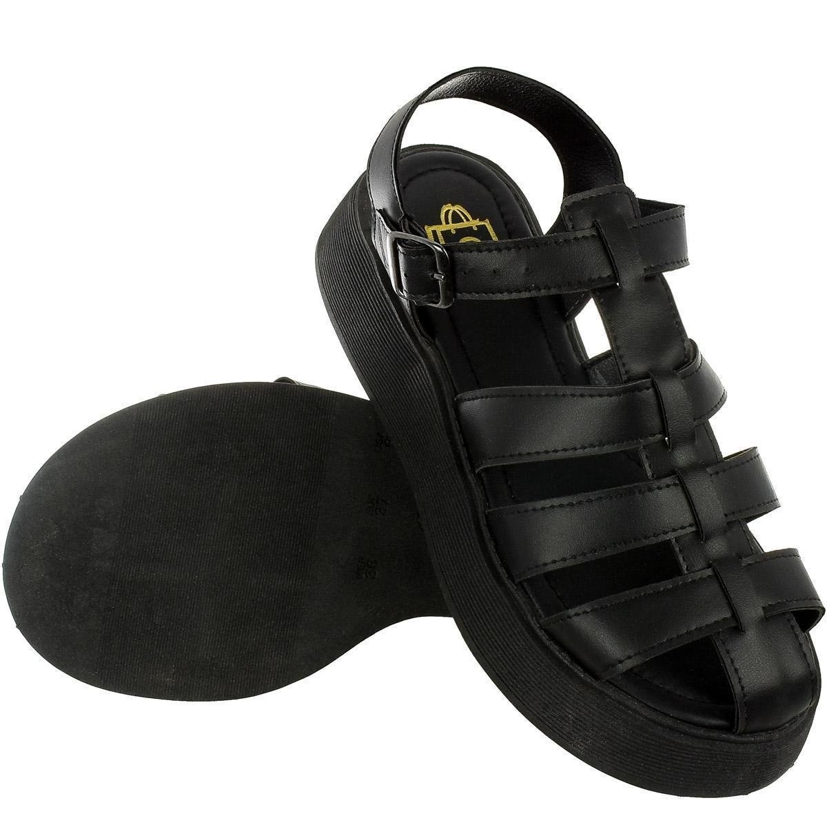 Sandália Feminina Plataforma Fisherman - Preto Menor preço em Sandália Feminina Plataforma Fisherman - Preto