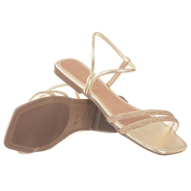 Sandália Feminina Rasteira C/ Brilhos Strass Moda Conforto