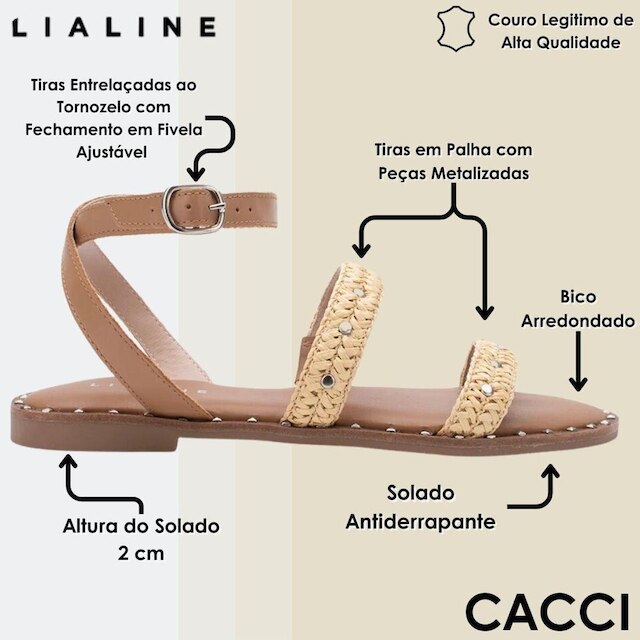 Sandália Feminina Rasteira Charllote Palha Elegant Lia Line
