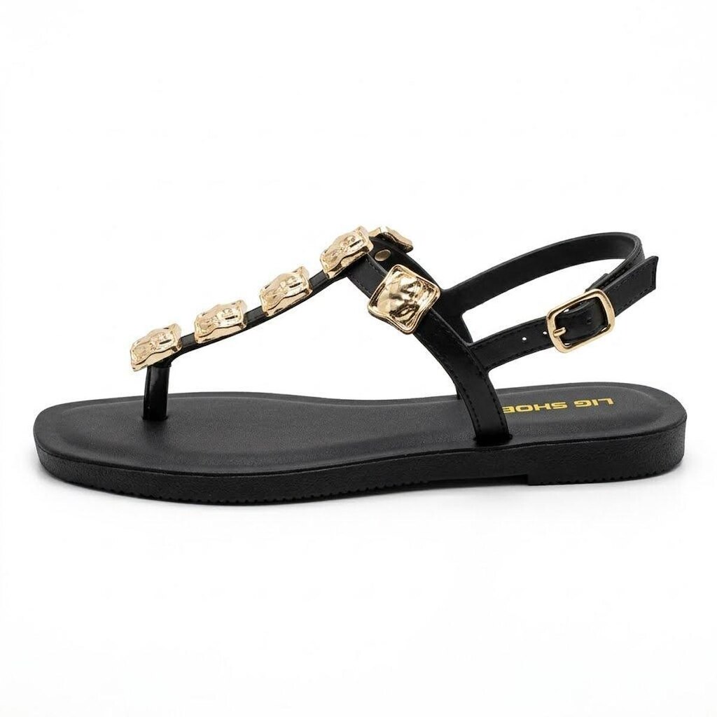 Sandália Feminina Rasteira Lig Shoes Pedraria Luxo Moderna