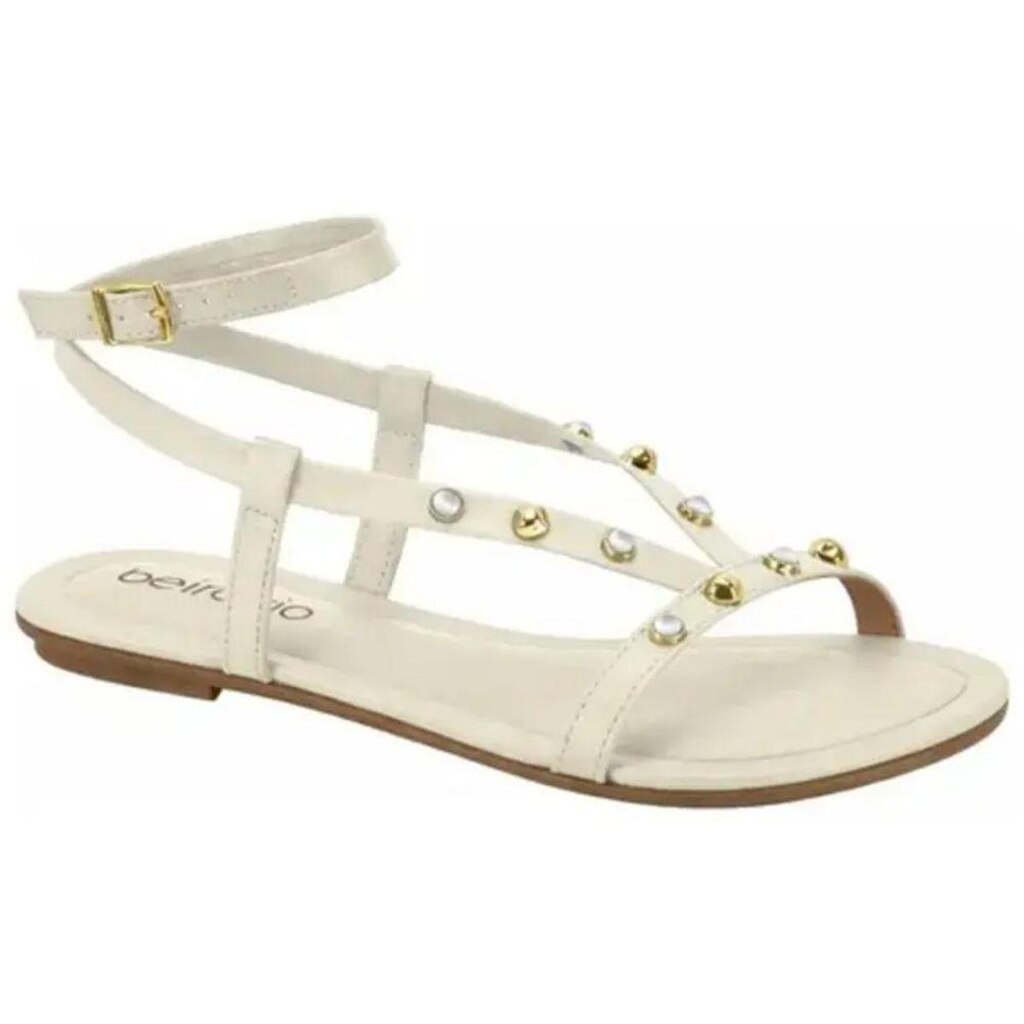 Sandália Feminina Rasteira Napa Branco Off Tachas Beira Rio 8367.878