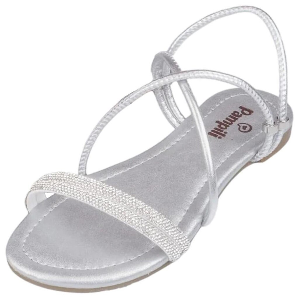 Sandalia Feminina Rasteira Strass Versátil Casual Pampili