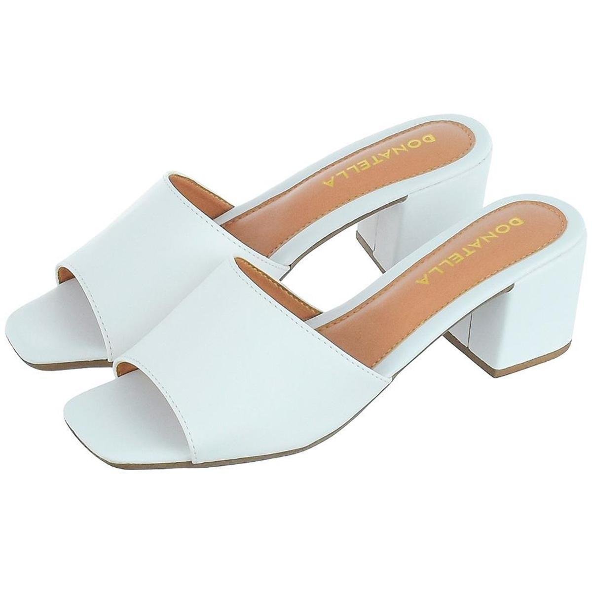 Sandália Feminina Salto Alto Bloco Donatella Shoes Bico Quadrado Tamanco Liso - Branco Menor preço em Sandália Feminina Salto Alto Bloco Donatella Shoes Bico Quadrado Tamanco Liso - Branco