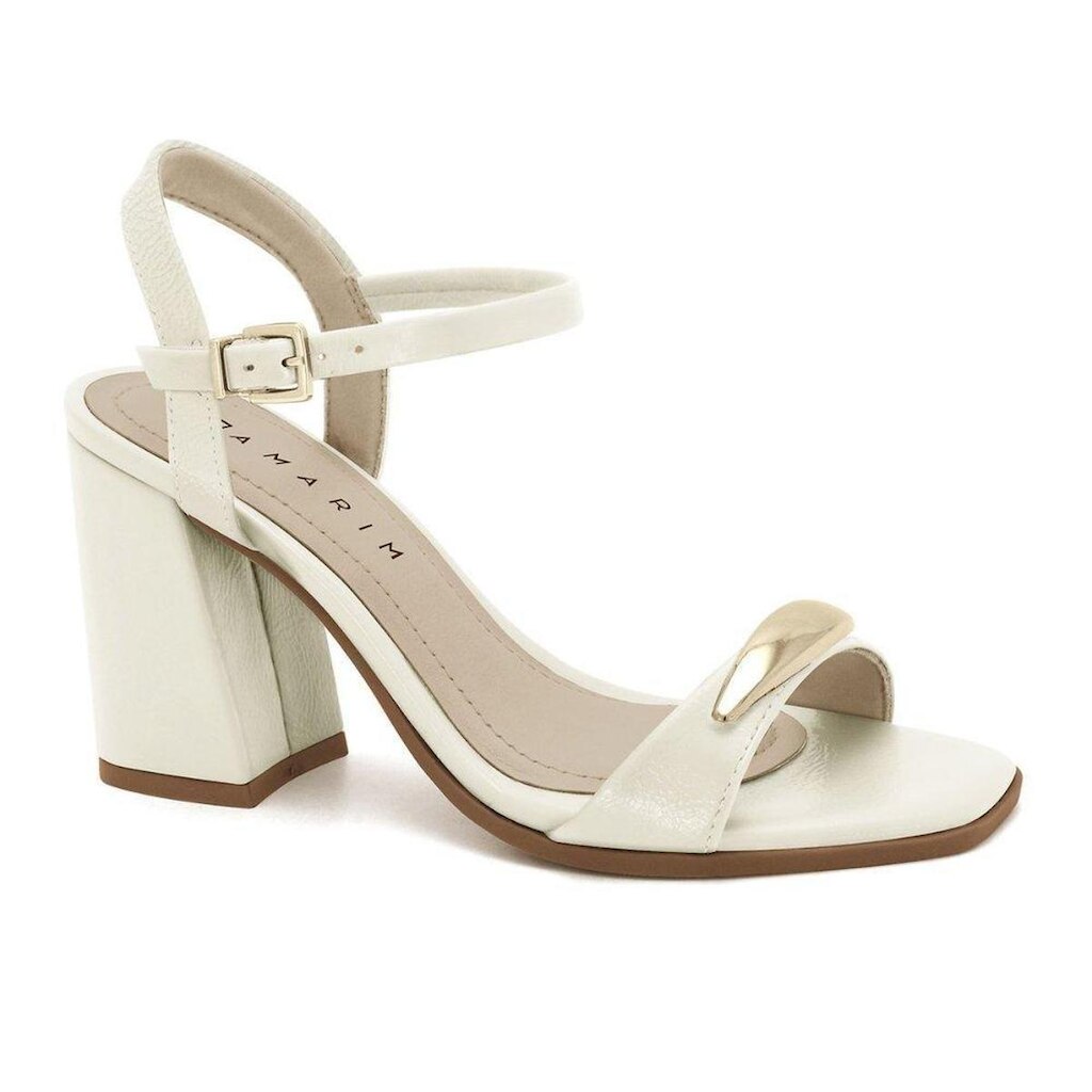 Sandália Feminina Salto Alto Grosso Ramarim Detalhe Dourado Glamour