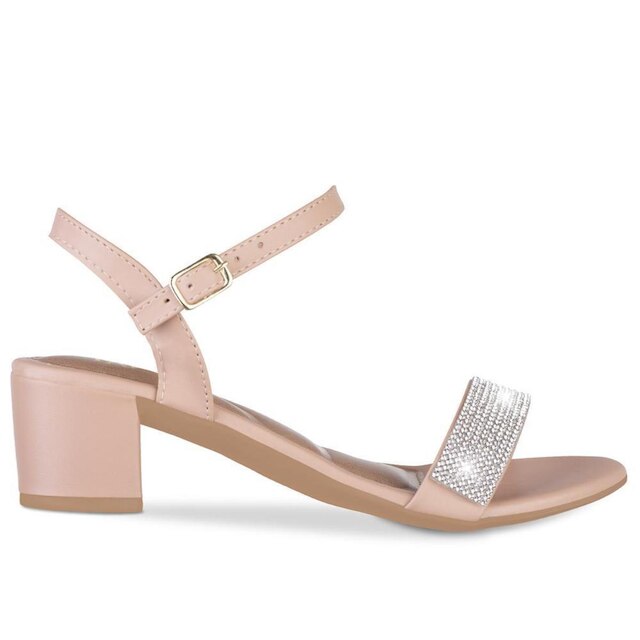 Sandalia Feminina Salto Baixo Bloco Grosso Casual Confortavel Moda Brilho Strass