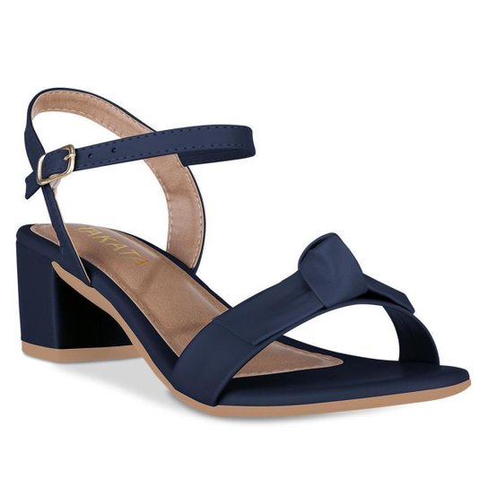 Sandalia Feminina Salto Baixo Grosso Bloco Casual Laço Nó Confortável Moda Fivela