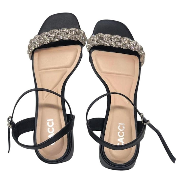 Sandália Feminina Salto Baixo Strass Brilhantes Cacci