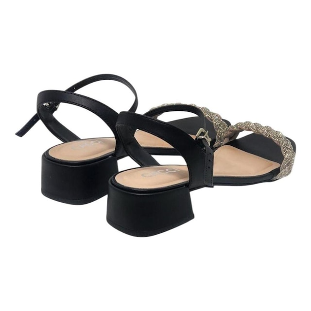 Sandália Feminina Salto Baixo Strass Brilhantes Cacci