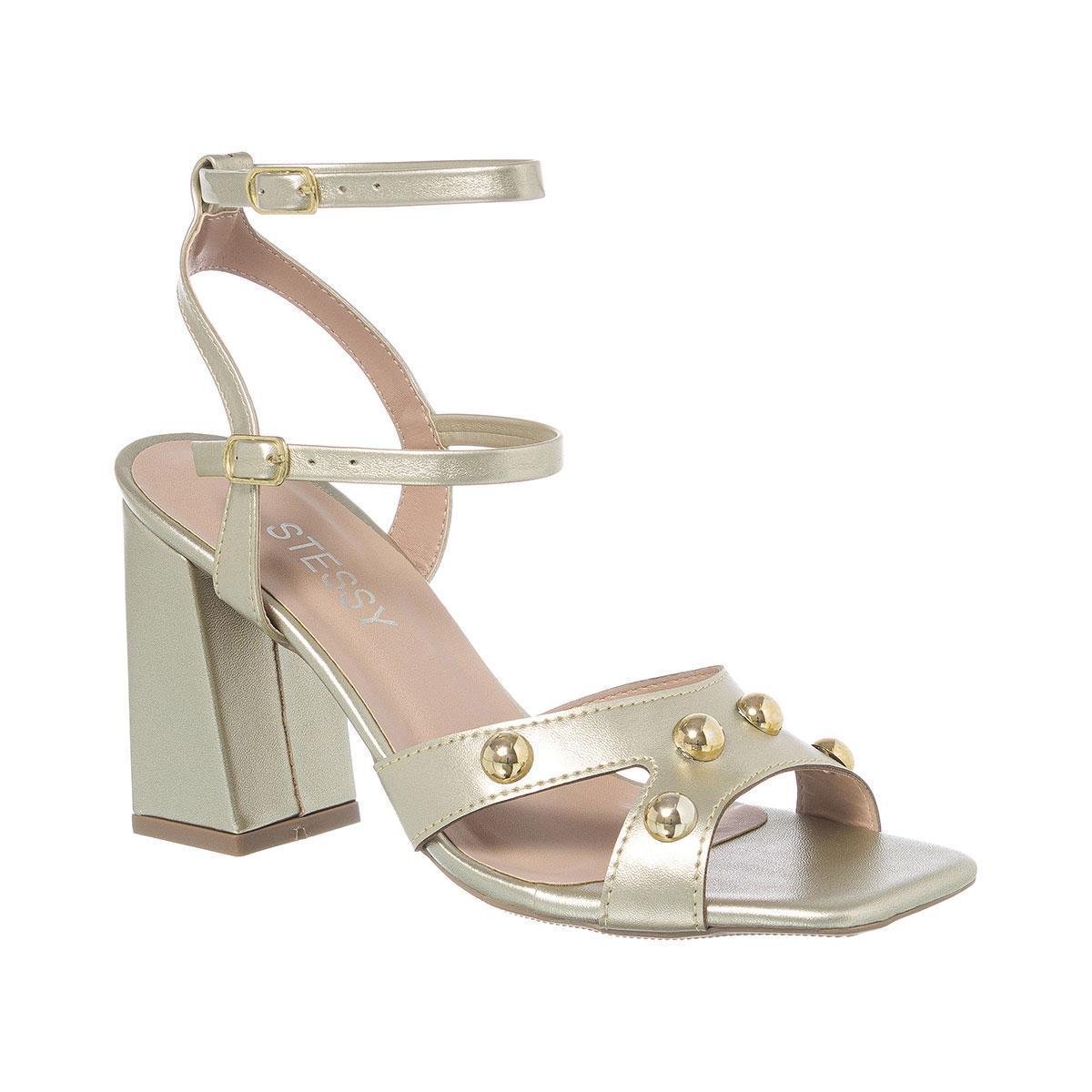 Sandalia Feminina Salto Bloco Grosso Festa Luxo Metalizado Menor preço em Sandalia Feminina Salto Bloco Grosso Festa Luxo Metalizado