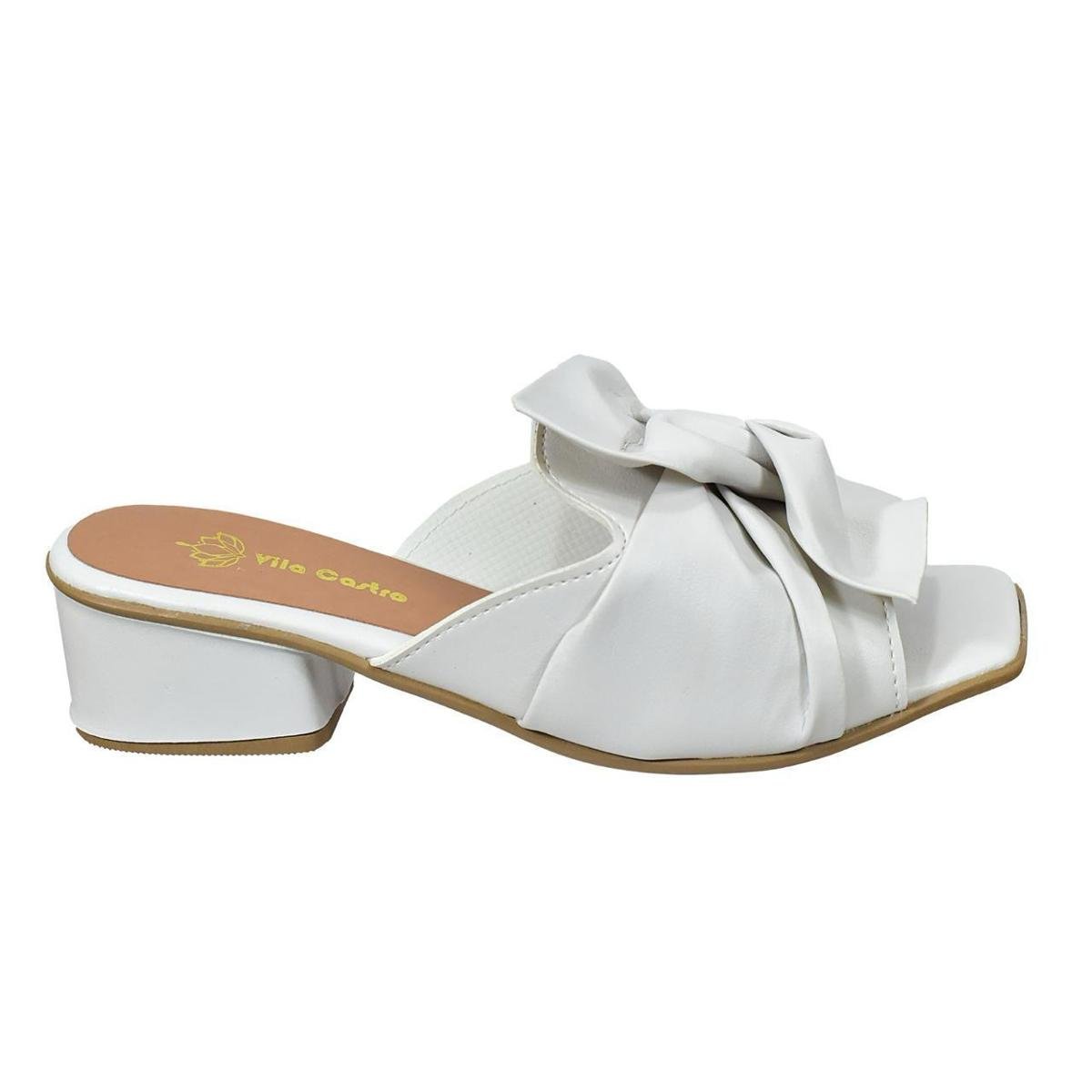 Sandália Feminina Salto Bloco Laço Casual Tamanco Verão 191129 - Branco Menor preço em Sandália Feminina Salto Bloco Laço Casual Tamanco Verão 191129 - Branco