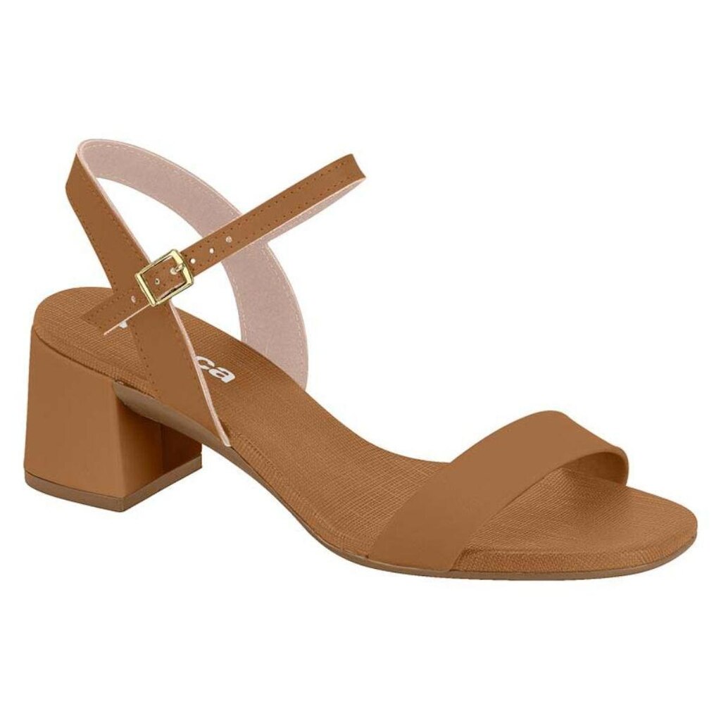 Sandália Feminina Salto Bloco Napa Turim Camel Moleca 5571.101