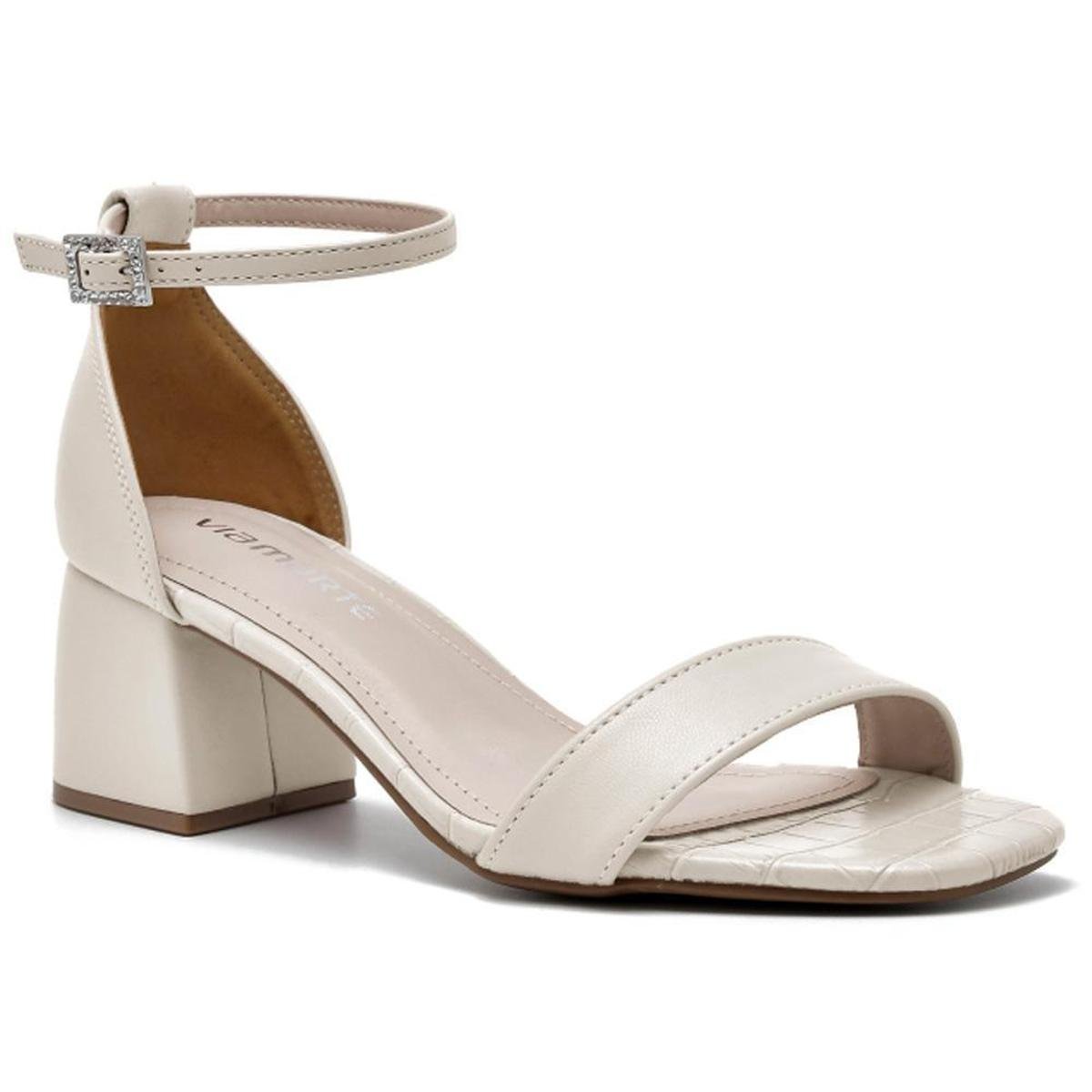 Sandália Feminina Salto Bloco Off White Via Marte 22-13809-01