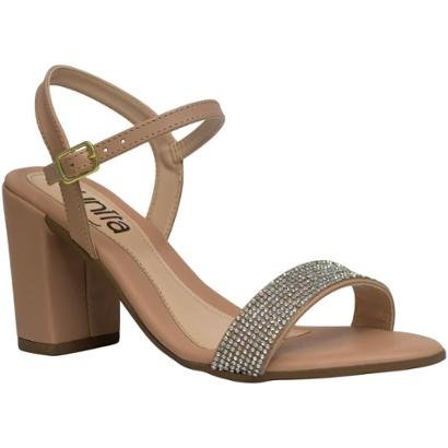 Sandália Feminina Salto Bloco Strass Confortável Tendência Moda Marca Munita