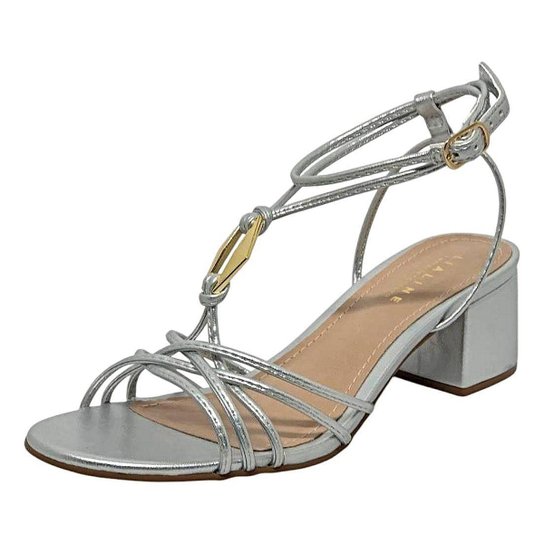 Sandália Feminina Salto Elegante Enfeite Metalico Lia Line
