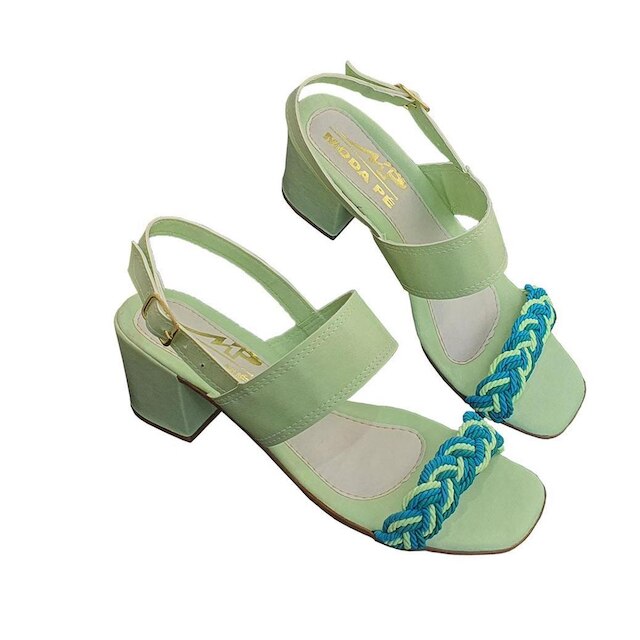 Sandália Feminina Salto Grosso 5 cm Moda Pé 007 Trança