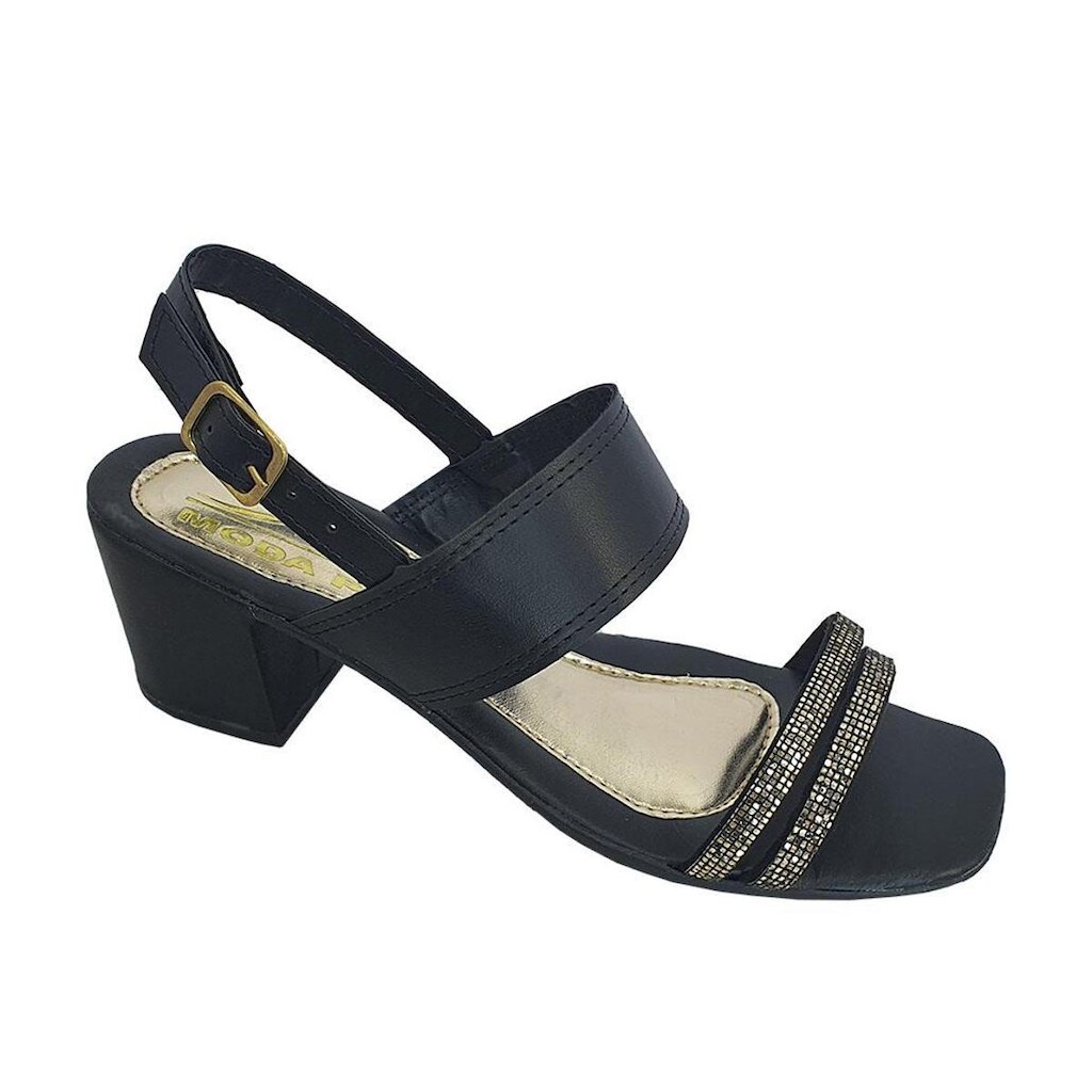 Sandália Feminina Salto Grosso 5 cm Moda Pé 008 Strass