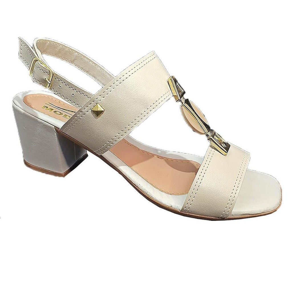 Sandália Feminina Salto Grosso 5 cm Moda Pé 01 Marfim