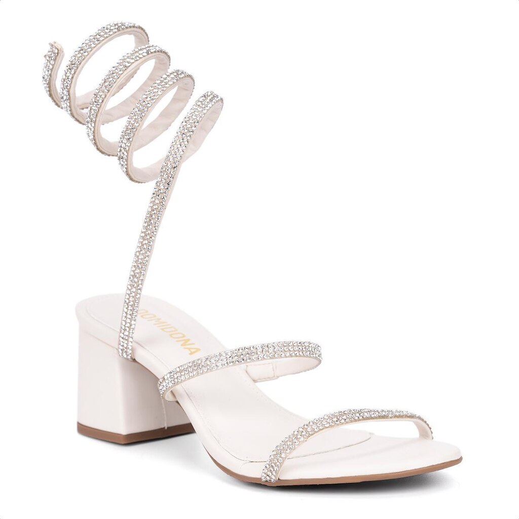 Sandália Feminina Salto Grosso Bloco Espiral Com Strass Moda