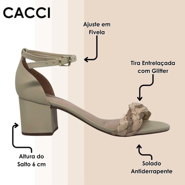 Sandália Feminina Salto Medio Entrelaçada Glitter Cacci
