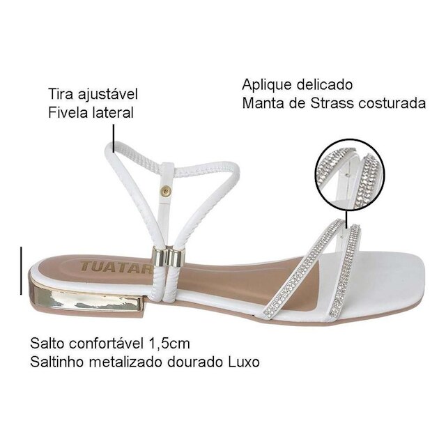 Sandália Feminina Strass Saltinho baixo salto Quadrado