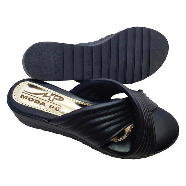 Sandália Feminina Tamanco Tiras Anabela Super Conforto Moda Pé