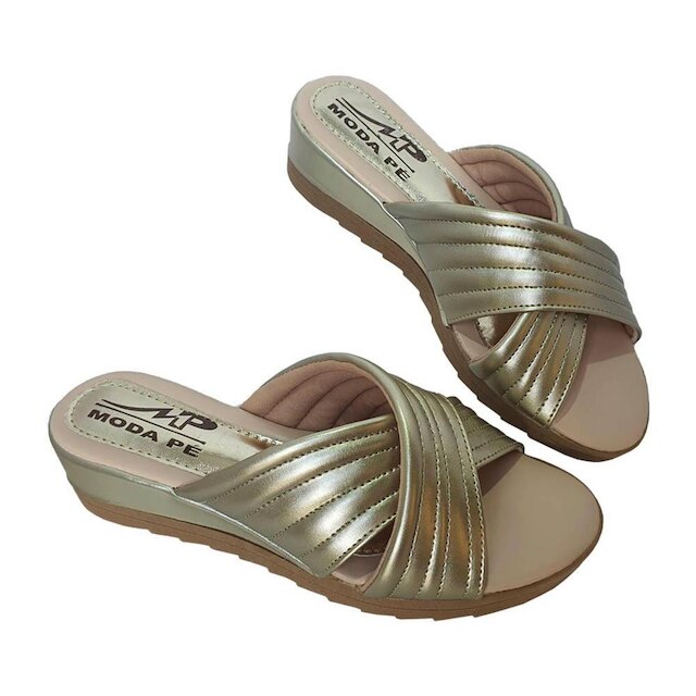 Sandália Feminina Tamanco Tiras Anabela Super Conforto Moda Pé