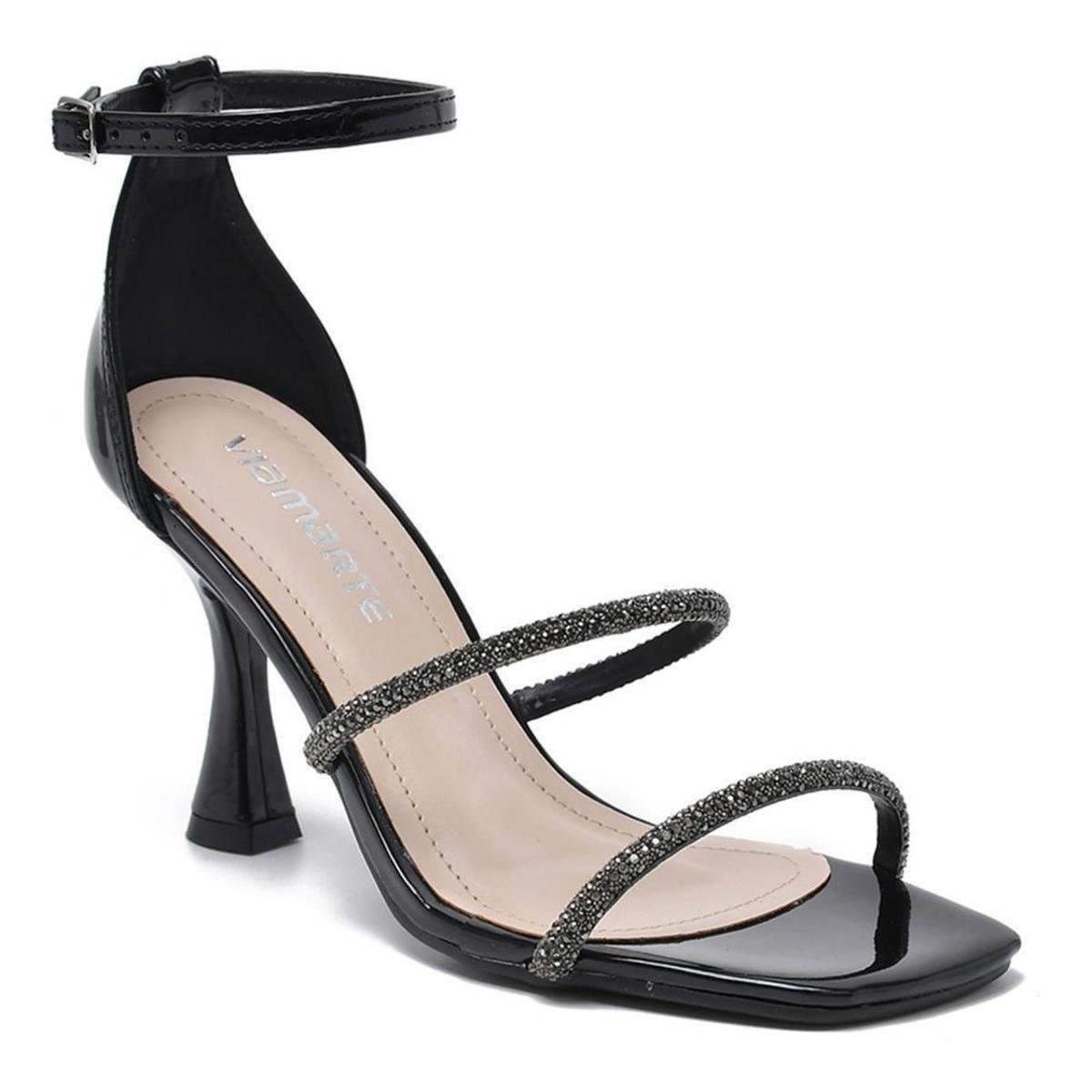 Sandália Feminina Via Marte Festas Com Strass Salto Fino - Preto | Zattini