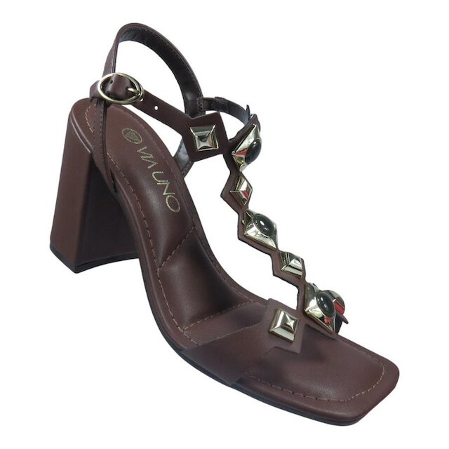 Sandália Feminina Via Uno Salto Bloco com Pedrarias 872022