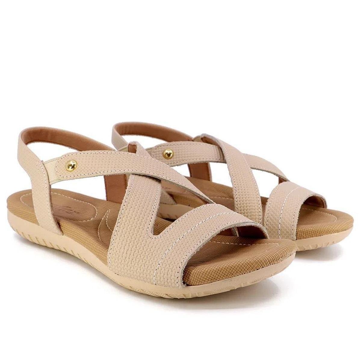 Sandália Feminino Usaflex Rasteira Elástico Couro Original Menor preço em Sandália Feminino Usaflex Rasteira Elástico Couro Original