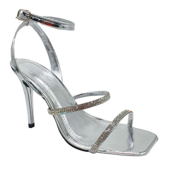Sandalia Festa Feminina Nanda Manu Salto Alto Strass Comfort - Prata