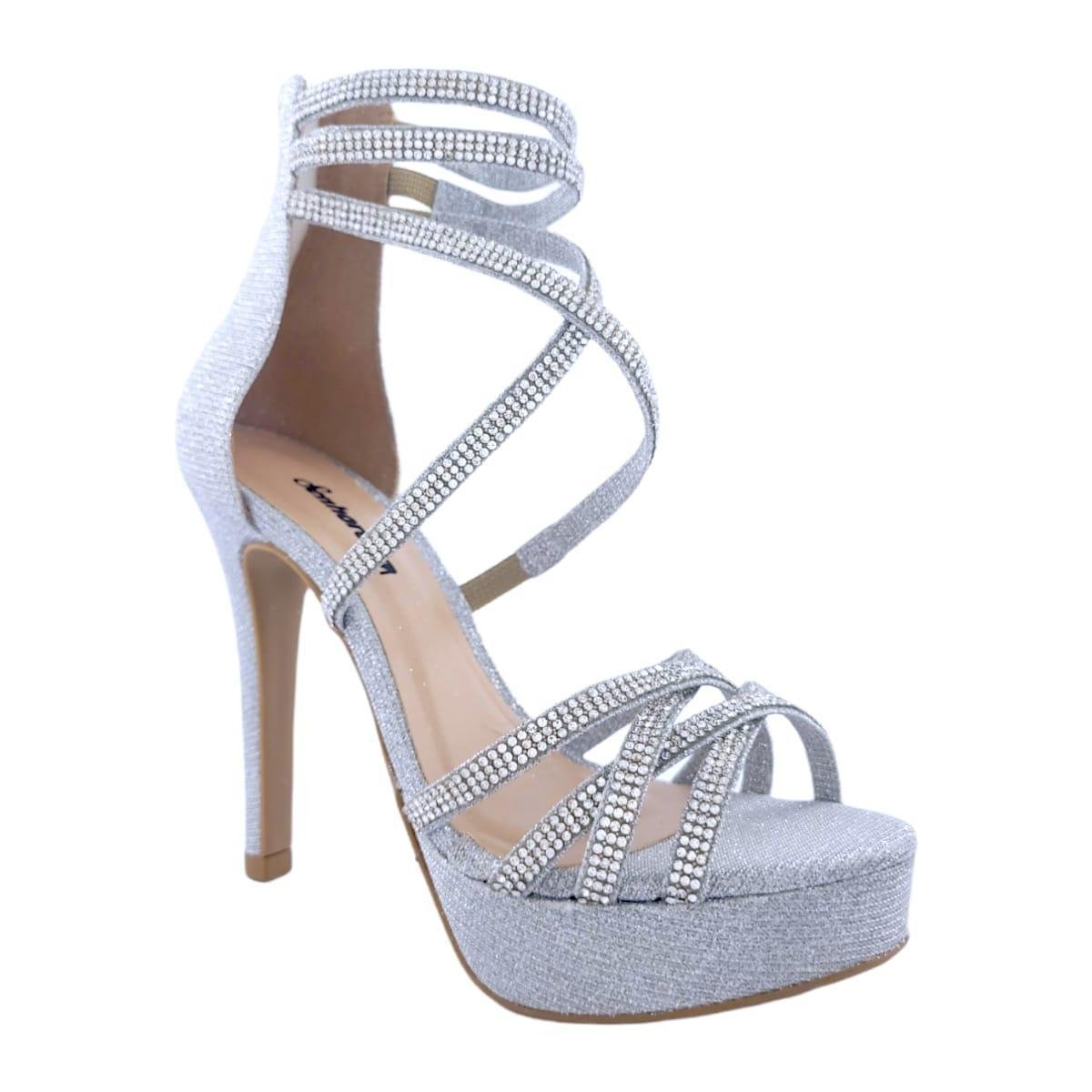 Sandália Festa Meia Pata Salto alto Tiras com Strass Zattini