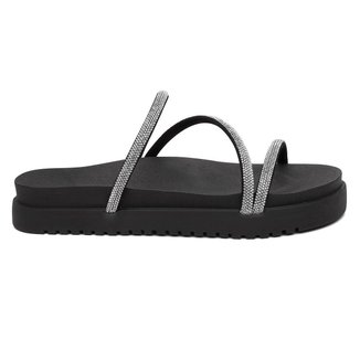 Sandalia Flatform Basica Leruchel Feminina Brilho Strass Preto