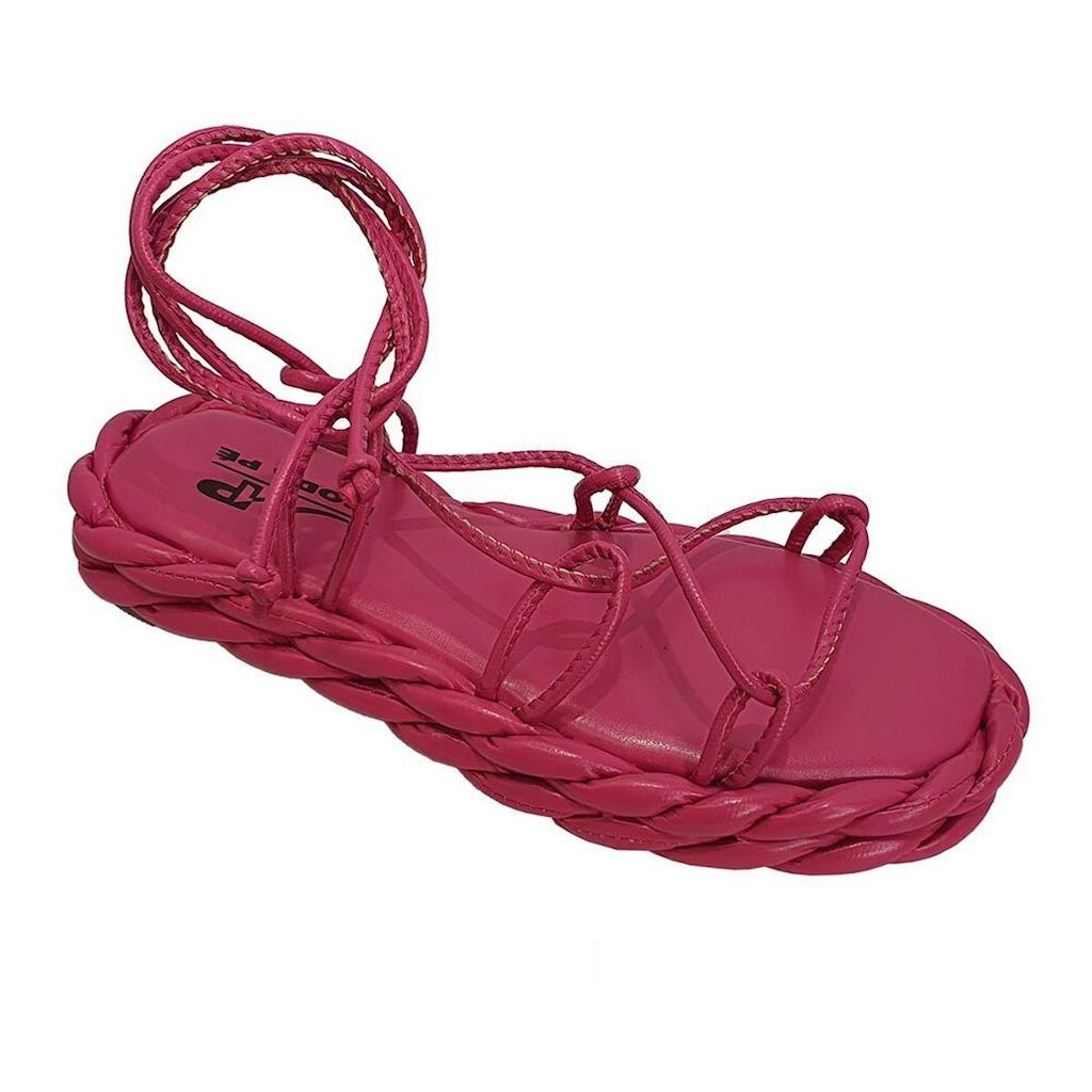 Sandália Flatform Plataforma Moda Pé Amarração Trança