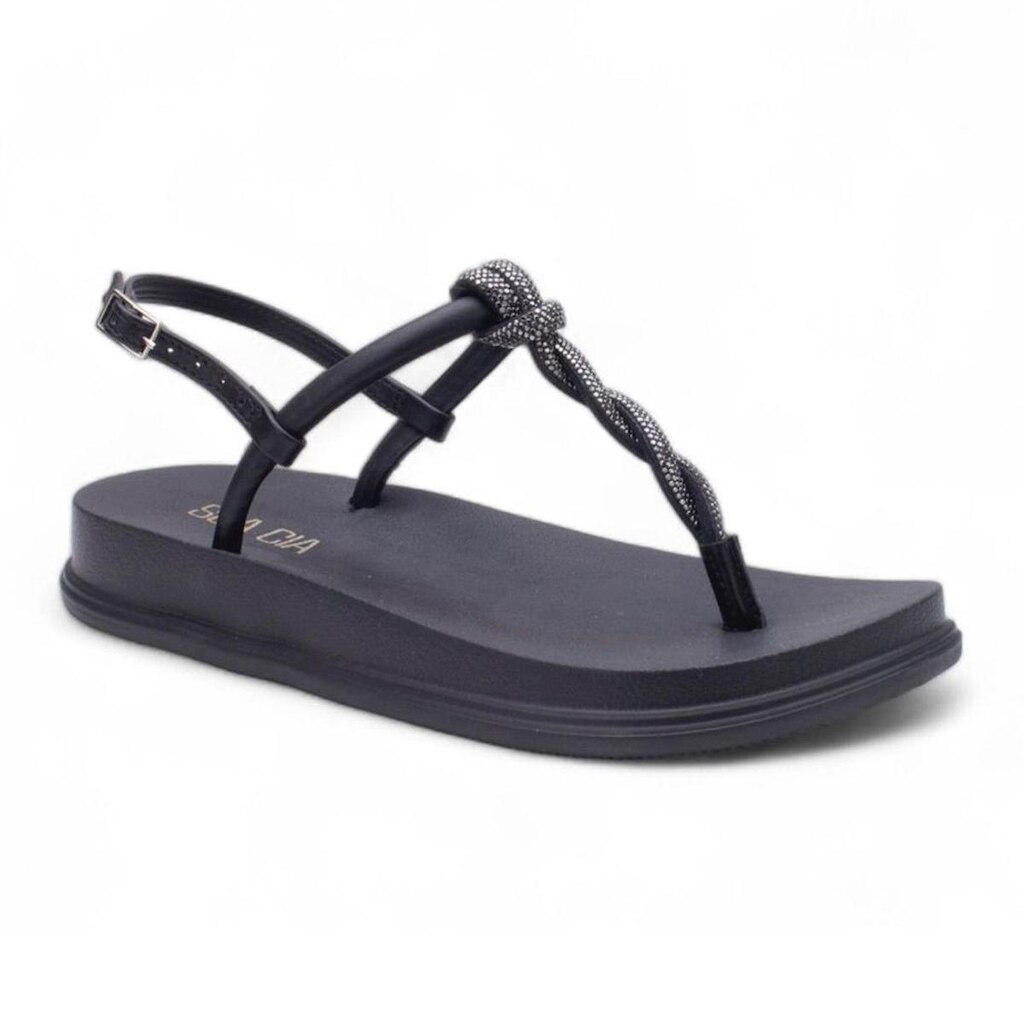 Sandália Flatform Sua Cia Dedo Preta Areia Nude Napa Soft Strass Feminina