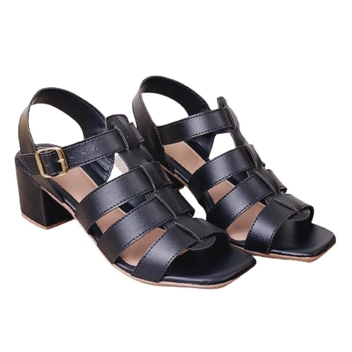 Sandália Gladiadora Feminina Fisherman Salto Grosso Salto Bloco Fivela Ref 3078 - Preto Menor preço em Sandália Gladiadora Feminina Fisherman Salto Grosso Salto Bloco Fivela Ref 3078 - Preto