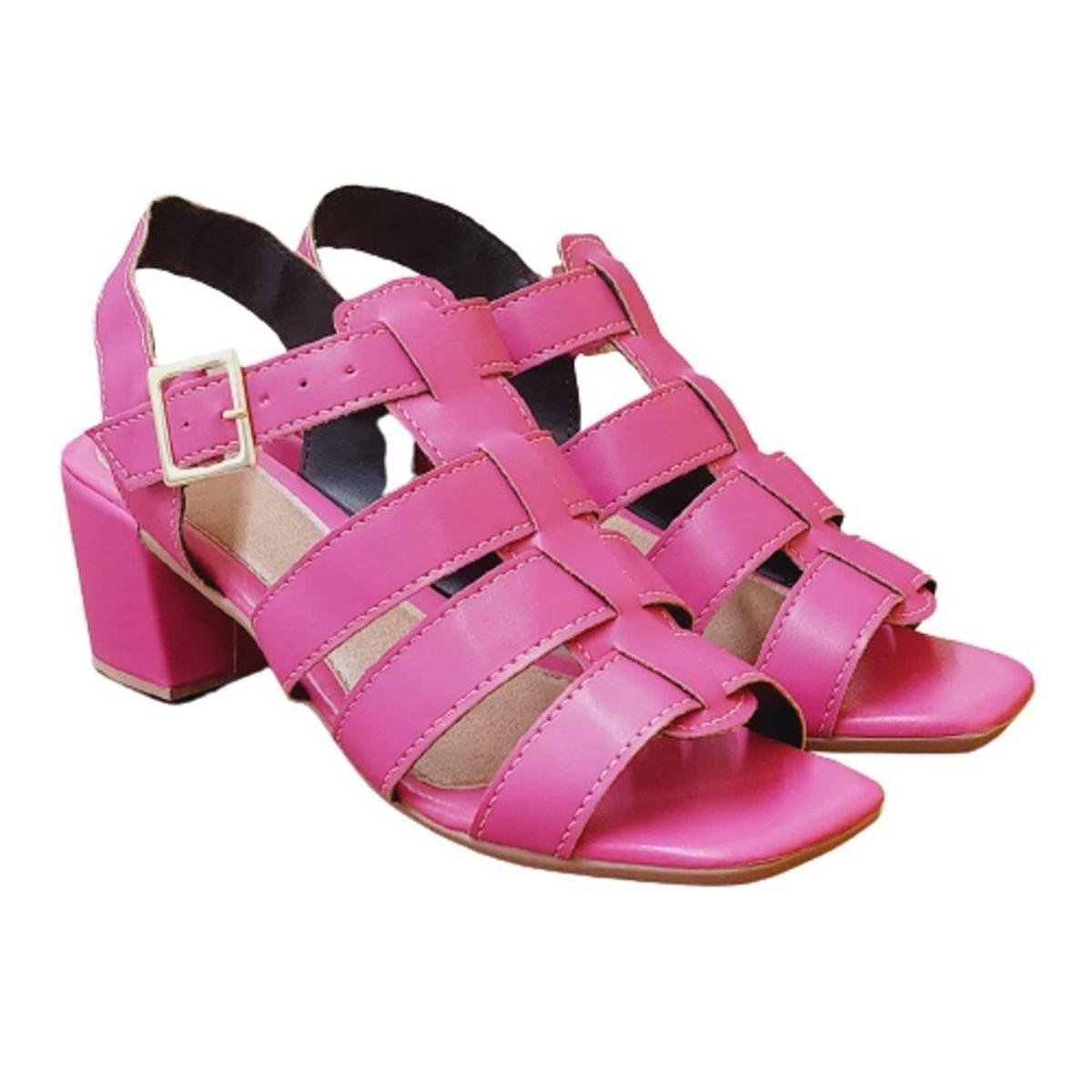 Sandália Gladiadora Feminina Fisherman Salto Grosso Salto Bloco Fivela Ref 3078 - Rosa Menor preço em Sandália Gladiadora Feminina Fisherman Salto Grosso Salto Bloco Fivela Ref 3078 - Rosa