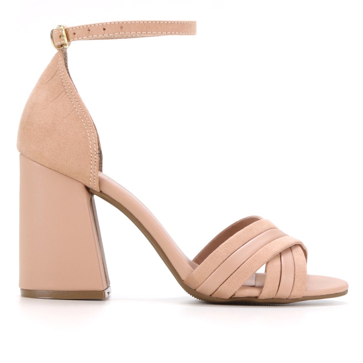 Sandália Griffe Camurça Salto Bloco Alto Feminina - Nude Menor preço em Sandália Griffe Camurça Salto Bloco Alto Feminina - Nude