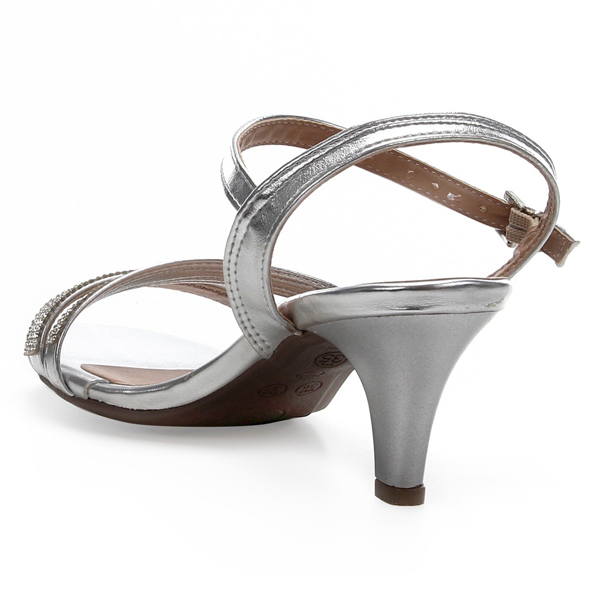 Sandália Griffe Festa Salto Fino Médio Feminina - Prata | Zattini