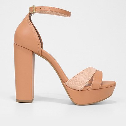 Sandália Griffe Salto Grosso Alto Tiras Cruzadas Feminina - Feminino